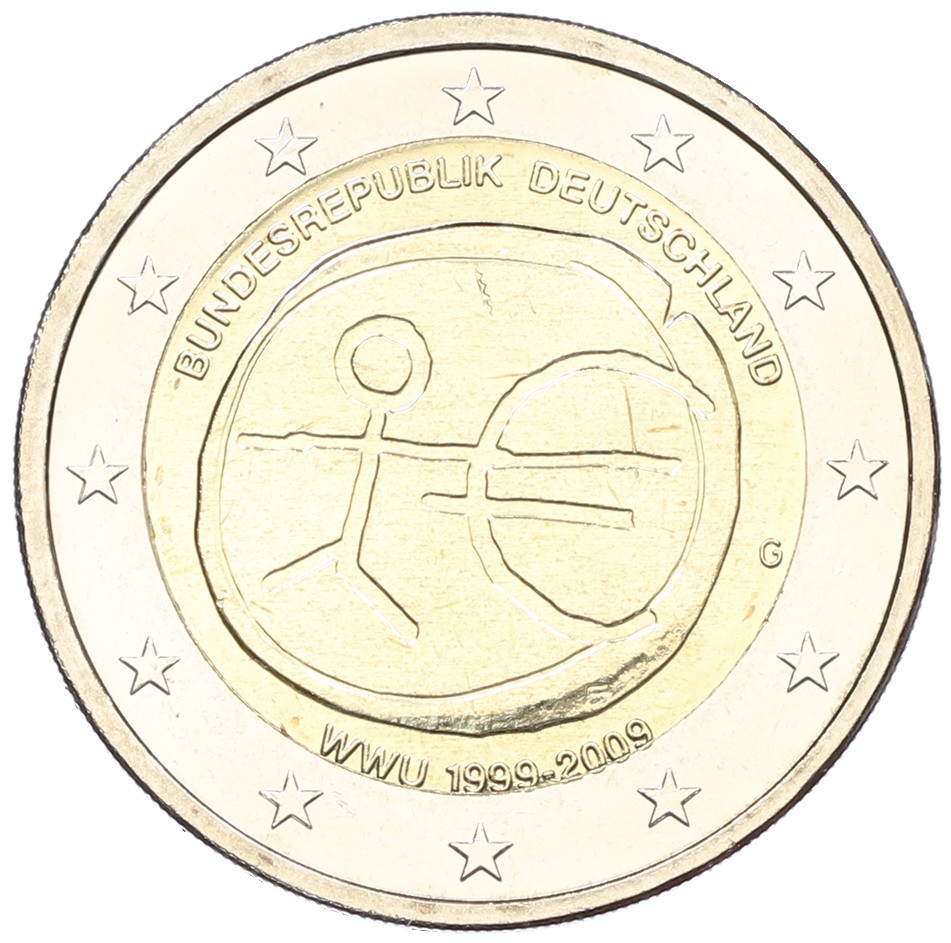 2 евро 2009 года G Германия «10 лет монетарной политики ЕС и введения евро» — Фото №1