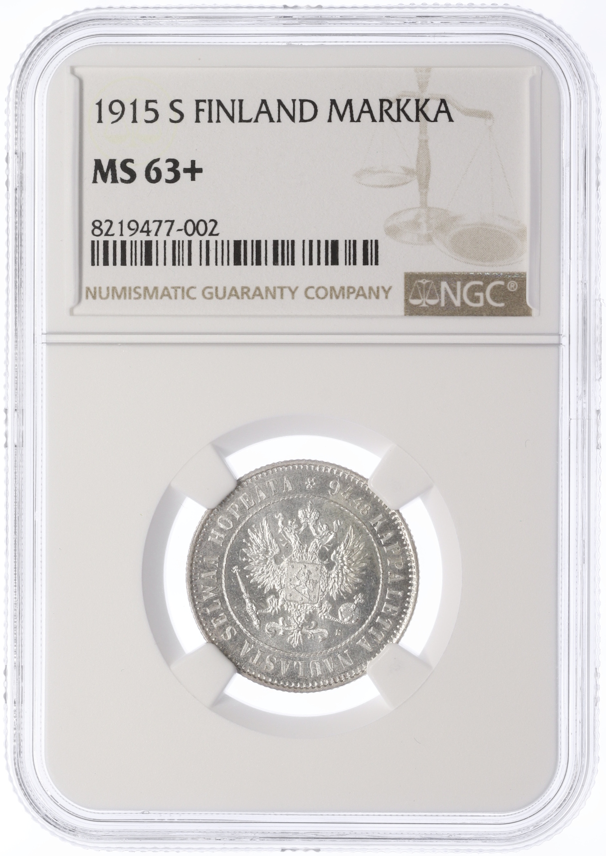 1 марка 1915 года Русская Финляндия — в слабе NGC (MS63+) — Фото №3