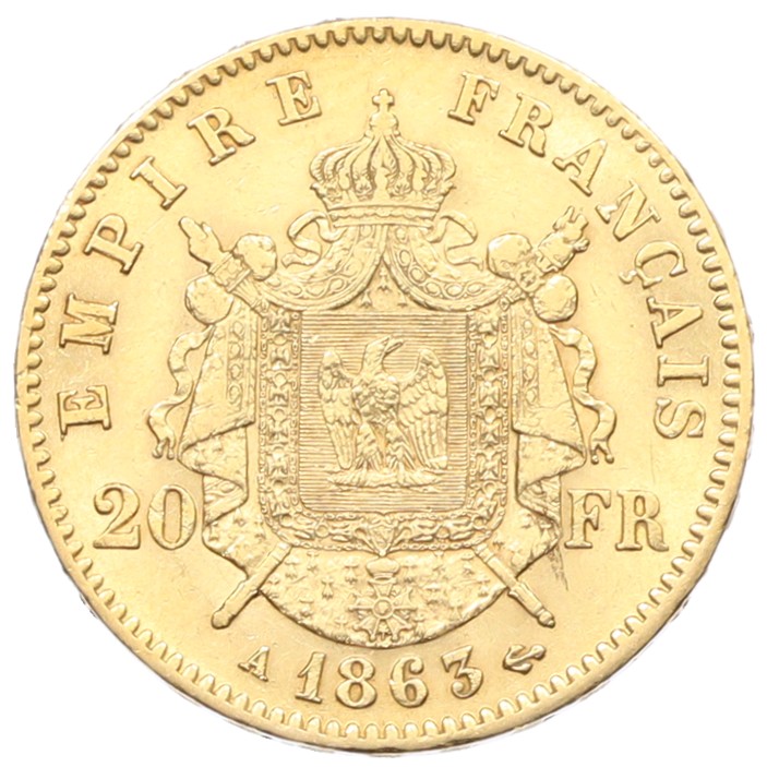 20 франков 1863 года A Франция — Фото №1