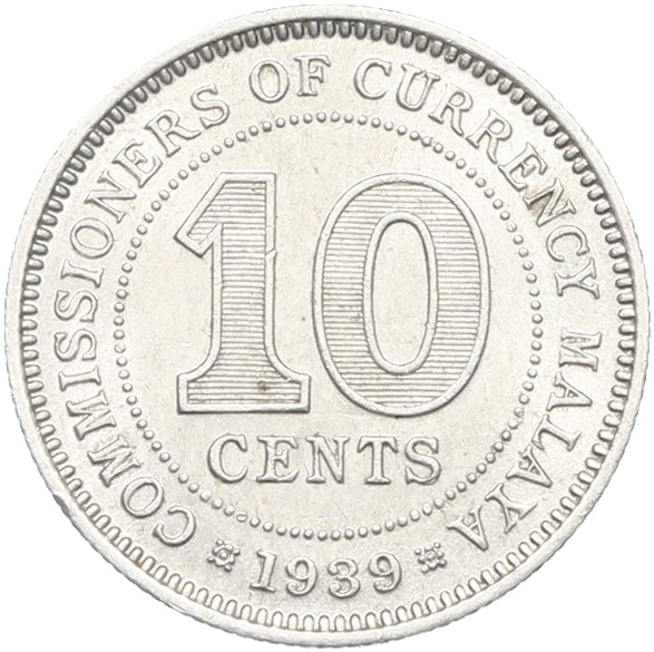 10 центов 1939 года Британская Малайя — Фото №1