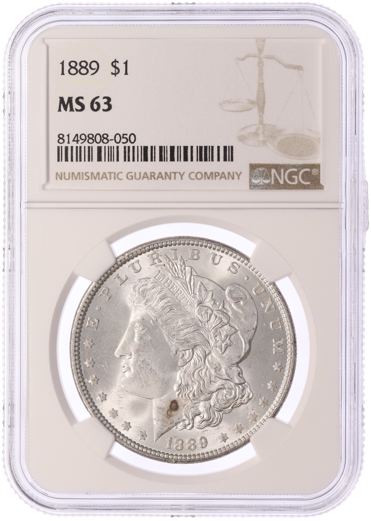 1 доллар 1889 года США «Доллар Моргана» в слабе NGC (MS63) — Фото №3