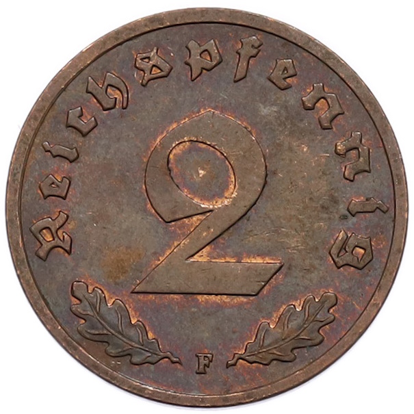2 рейхспфеннига 1939 года F Германия — Фото №2