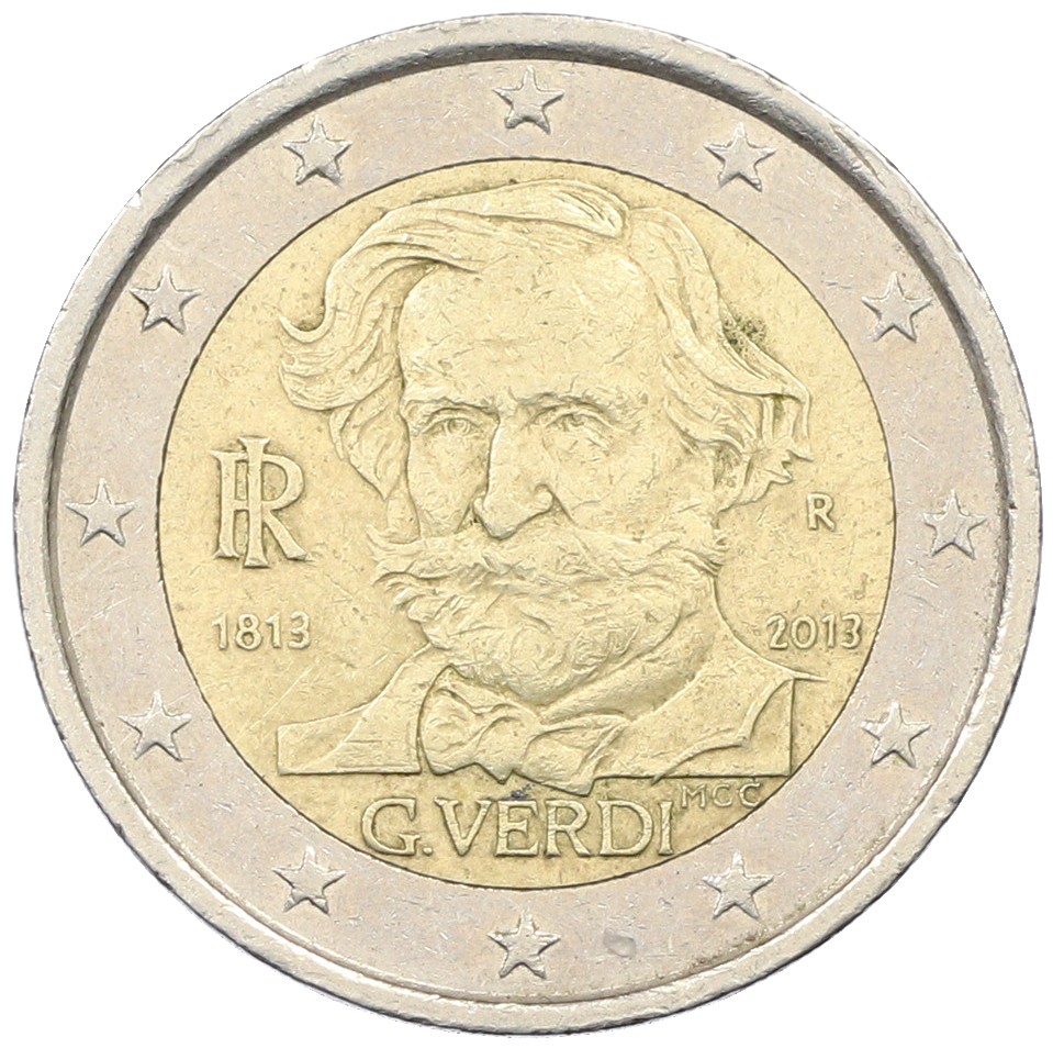 2 евро 2013 года Италия «200 лет со дня рождения Джузеппе Верди» — Фото №1