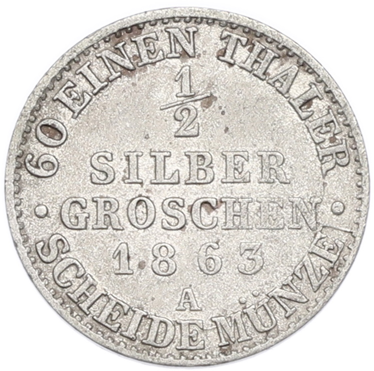 1/2 серебряного гроша 1863 года A Пруссия — Фото №1