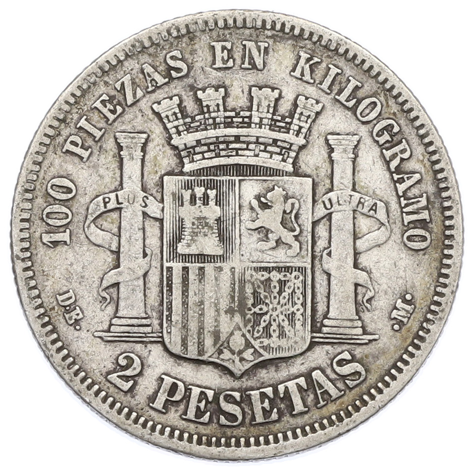 2 песеты 1870 (74) года Испания — Фото №2