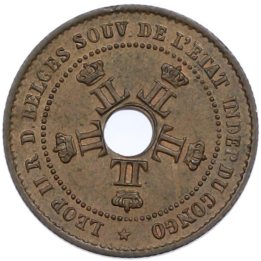 1 сантим 1888 года Свободное Государство Конго (Бельгийское Конго) — Фото №2