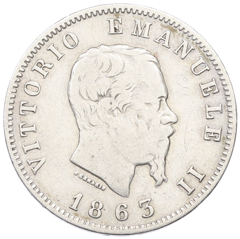 1 лира 1863 года М Италия — Фото №1