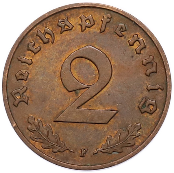 2 рейхспфеннига 1938 года F Германия — Фото №2