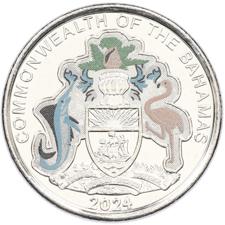 25 центов 2024 года Багамские острова «50 лет Центральному банку Багамских Островов» — Фото №2