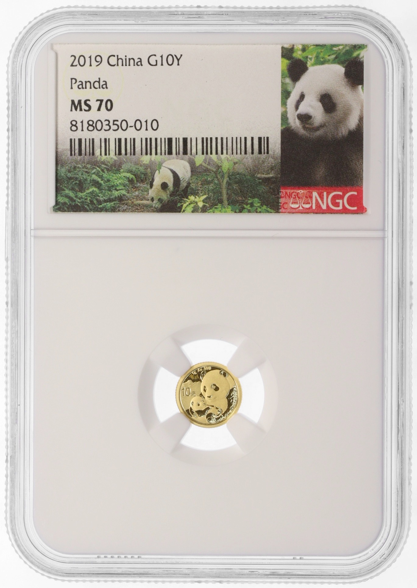 10 юаней 2019 года Китай «Панда» в слабе NGC (Топ-грейд MS70) — Фото №3