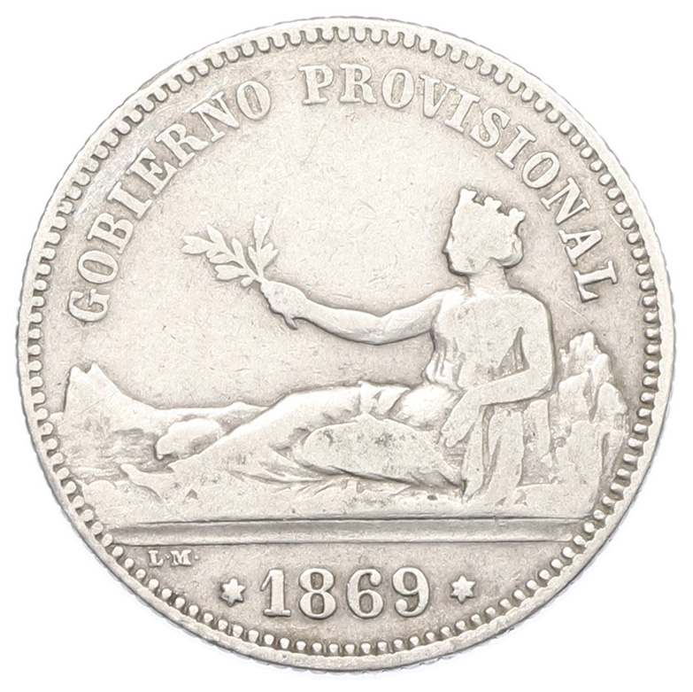1 песета 1869 года Испания — Фото №1