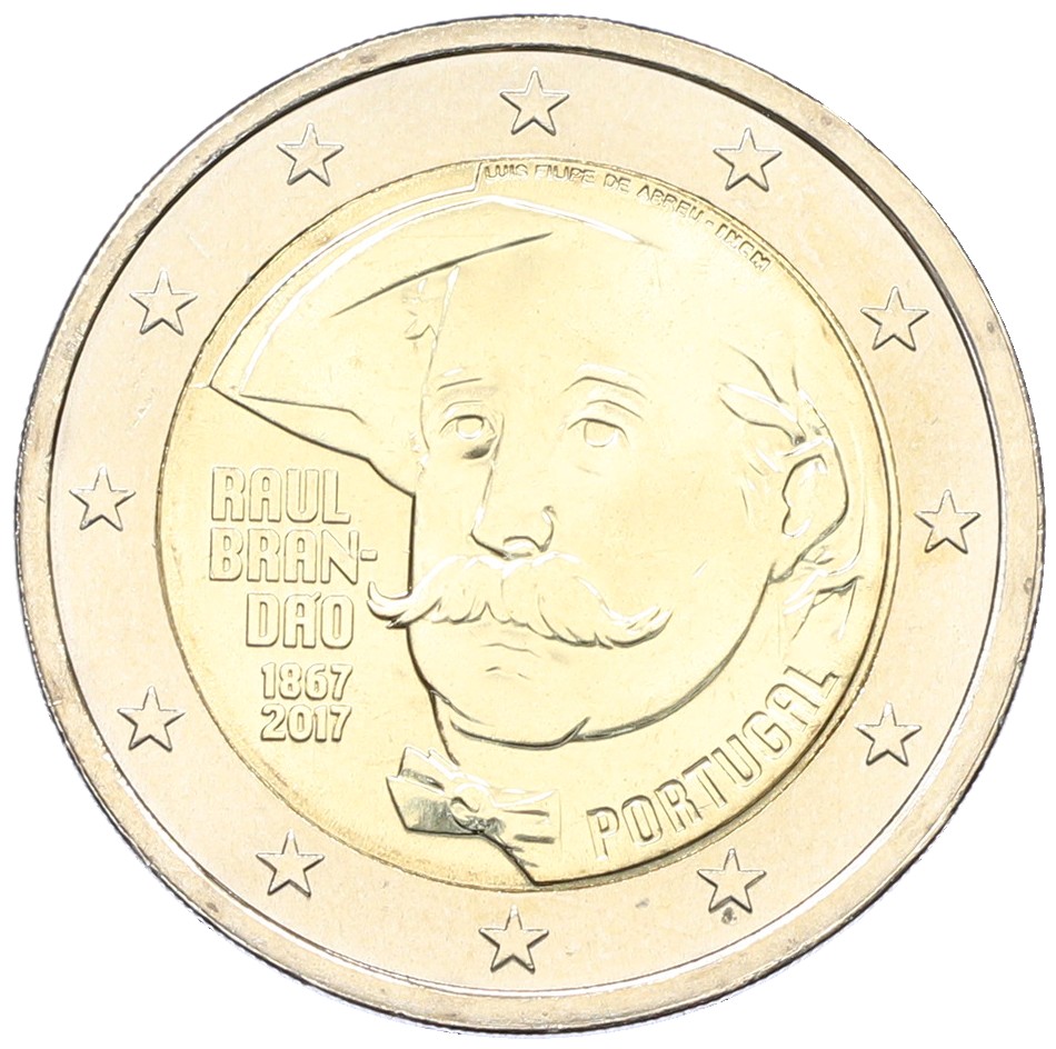 2 евро 2017 года Португалия «150 лет со дня рождения Рауля Брандао» — Фото №1