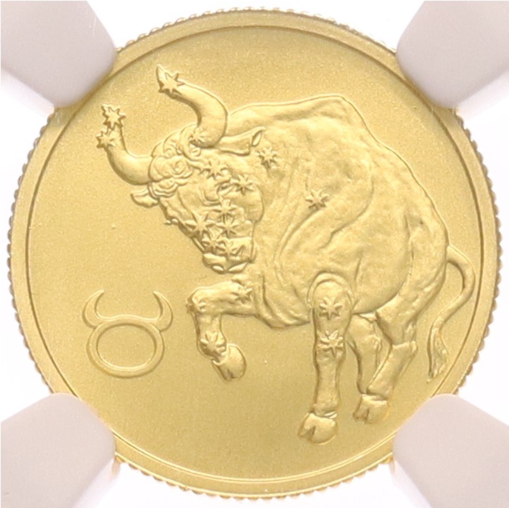 25 рублей 2003 года СПМД «Знаки зодиака — Телец» в слабе NGC (топ-грейд MS70) — Фото №1