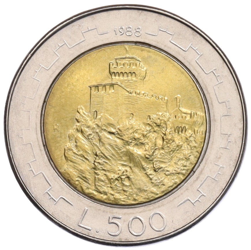 500 лир 1988 года Сан-Марино «Укрепления Сан-Марино» — Фото №1