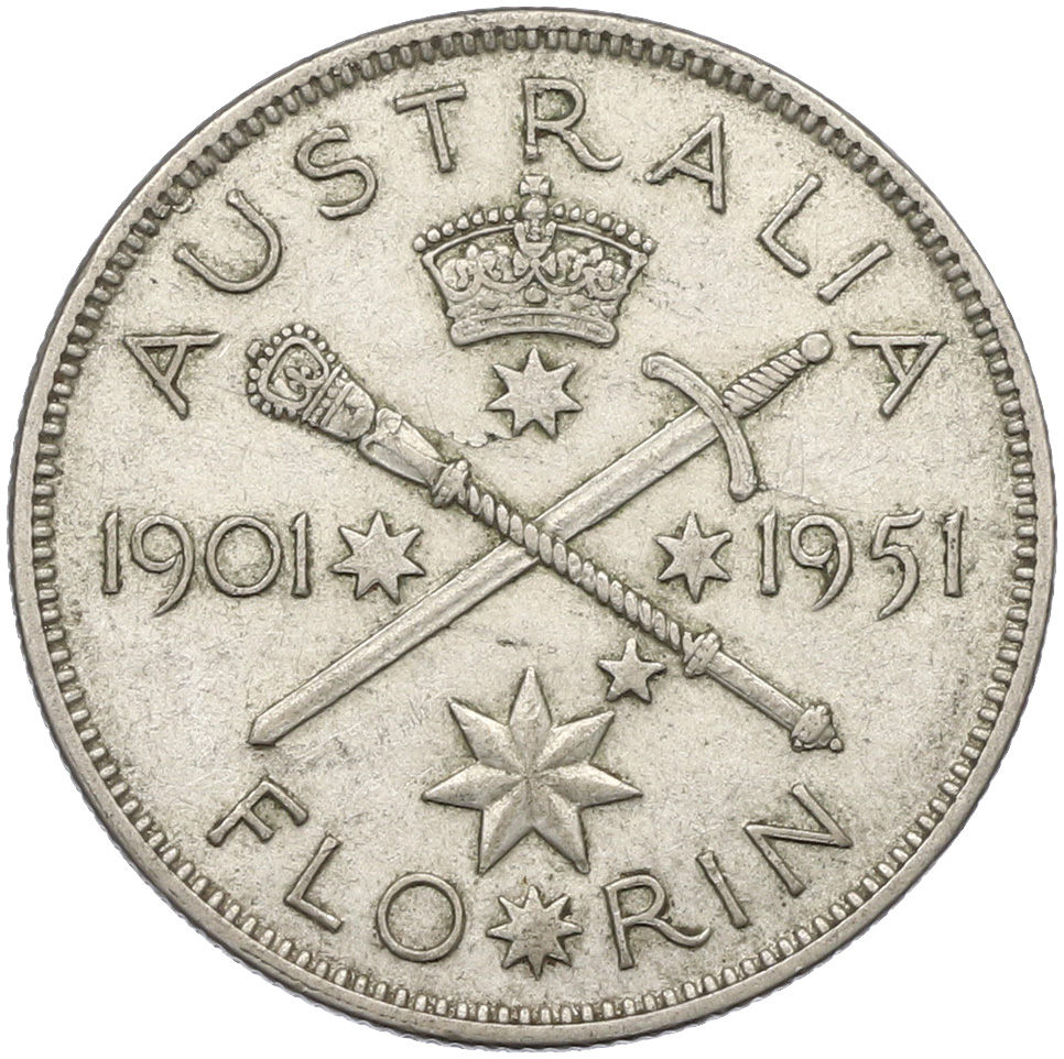 1 флорин 1951 года Австралия «50 лет Федерации» — Фото №1