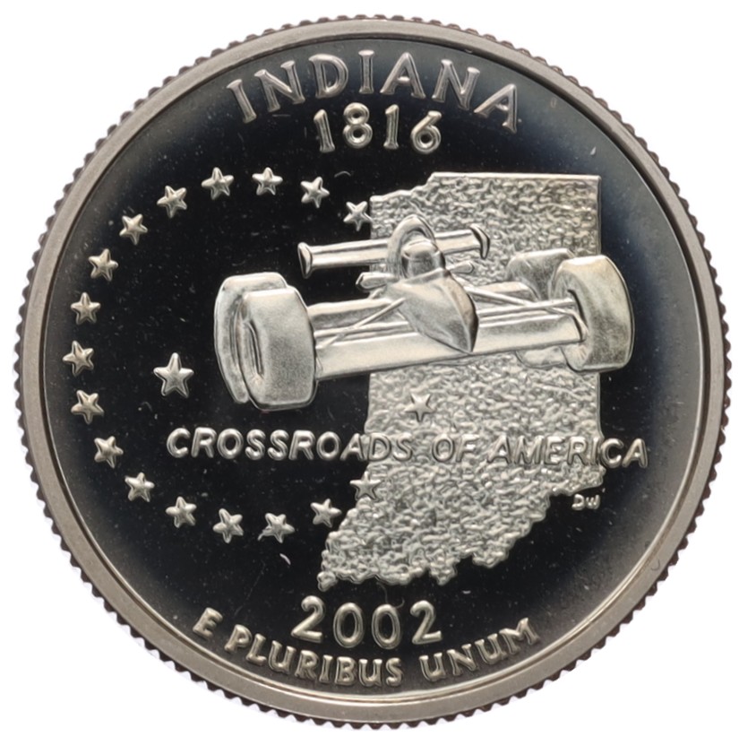 1/4 доллара (25 центов) 2002 года S США «Штаты и территории — Индиана» — Фото №1