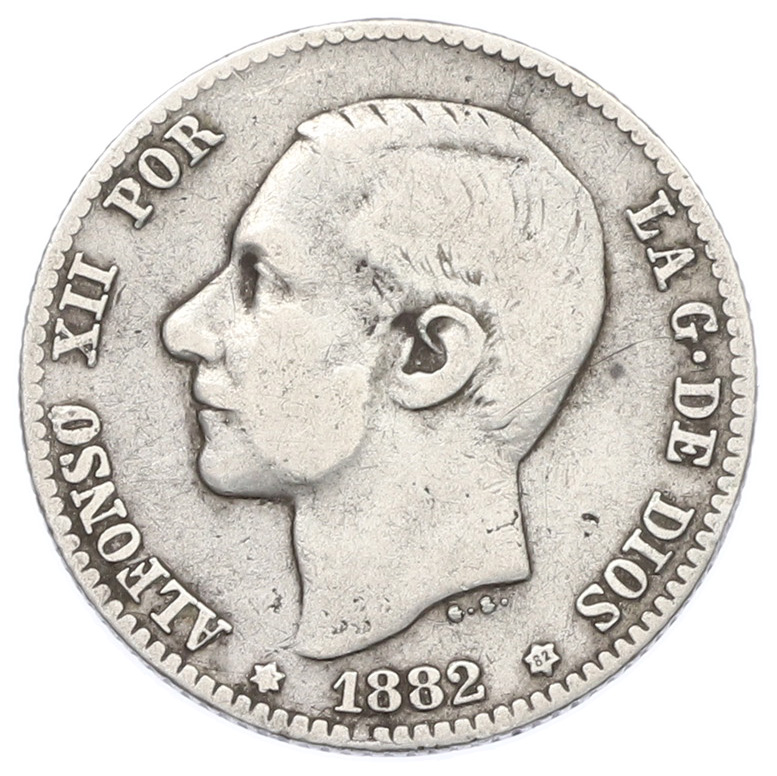 1 песета 1882 года Испания — Фото №1