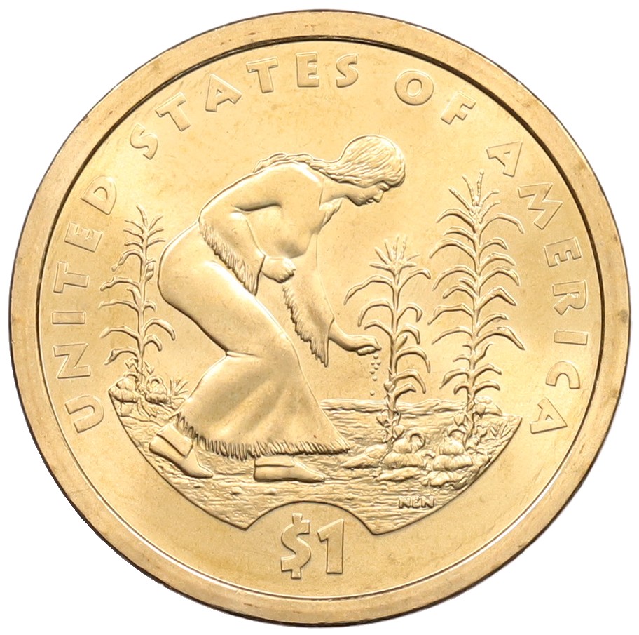 1 доллар 2009 года (P) США «Коренные американцы (Сакагавея) — Коренная американка сажает кукурузу» — Фото №1