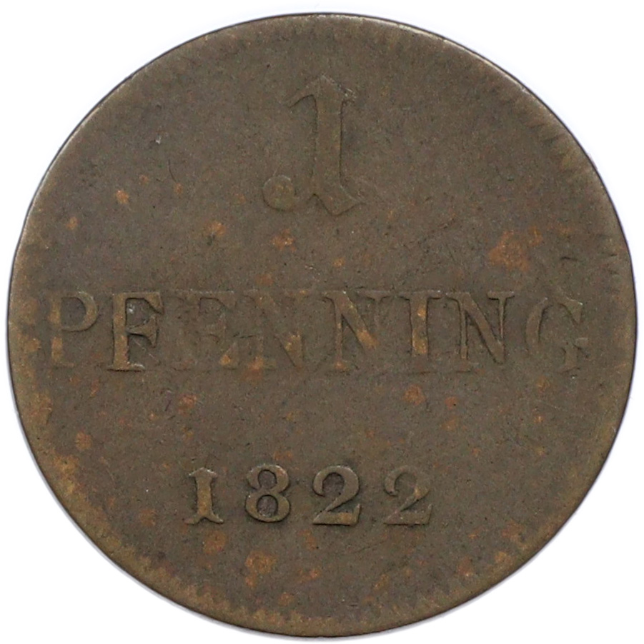 1 пфенниг 1822 года Брауншвейг-Вольфенбюттель — Фото №2