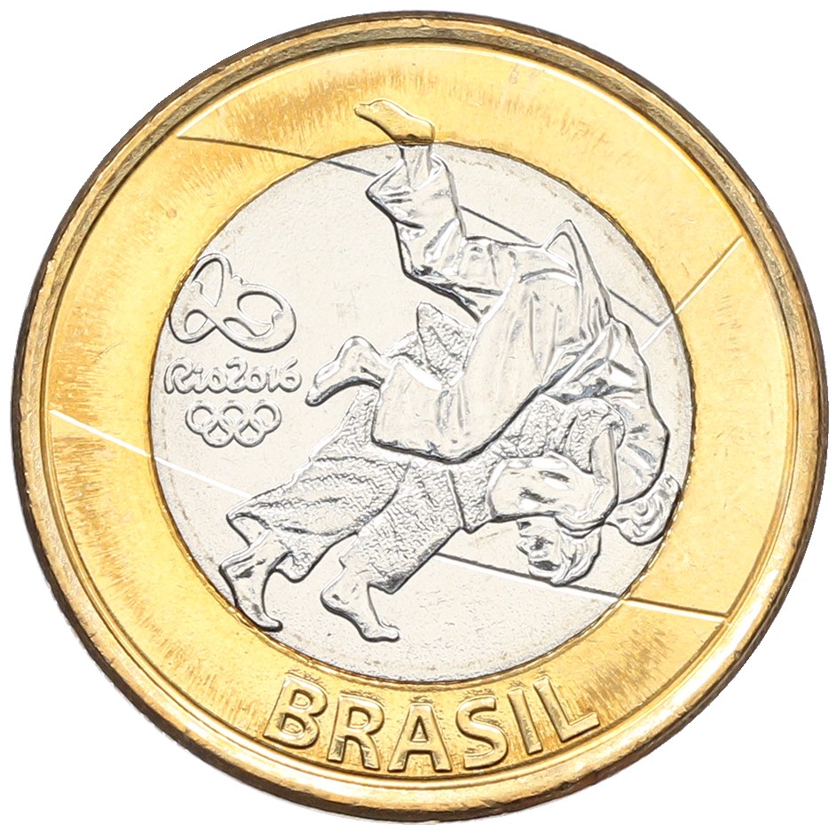 1 реал 2015 года Бразилия «XXXI летние Олимпийские Игры в Рио-де-Жанейро 2016 — Дзюдо» — Фото №1