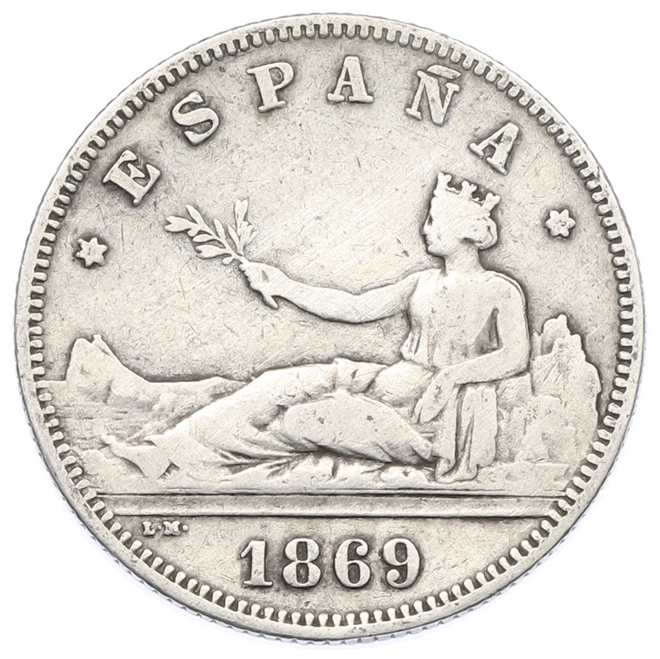 2 песеты 1869 года Испания — Фото №1