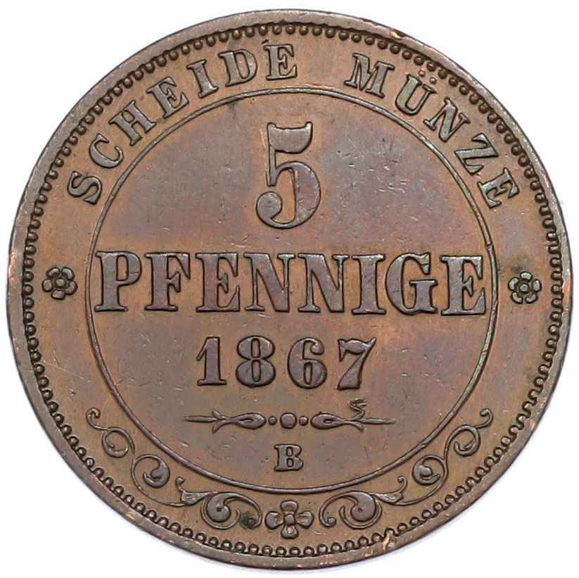5 пфеннигов 1867 года Саксония — Фото №1