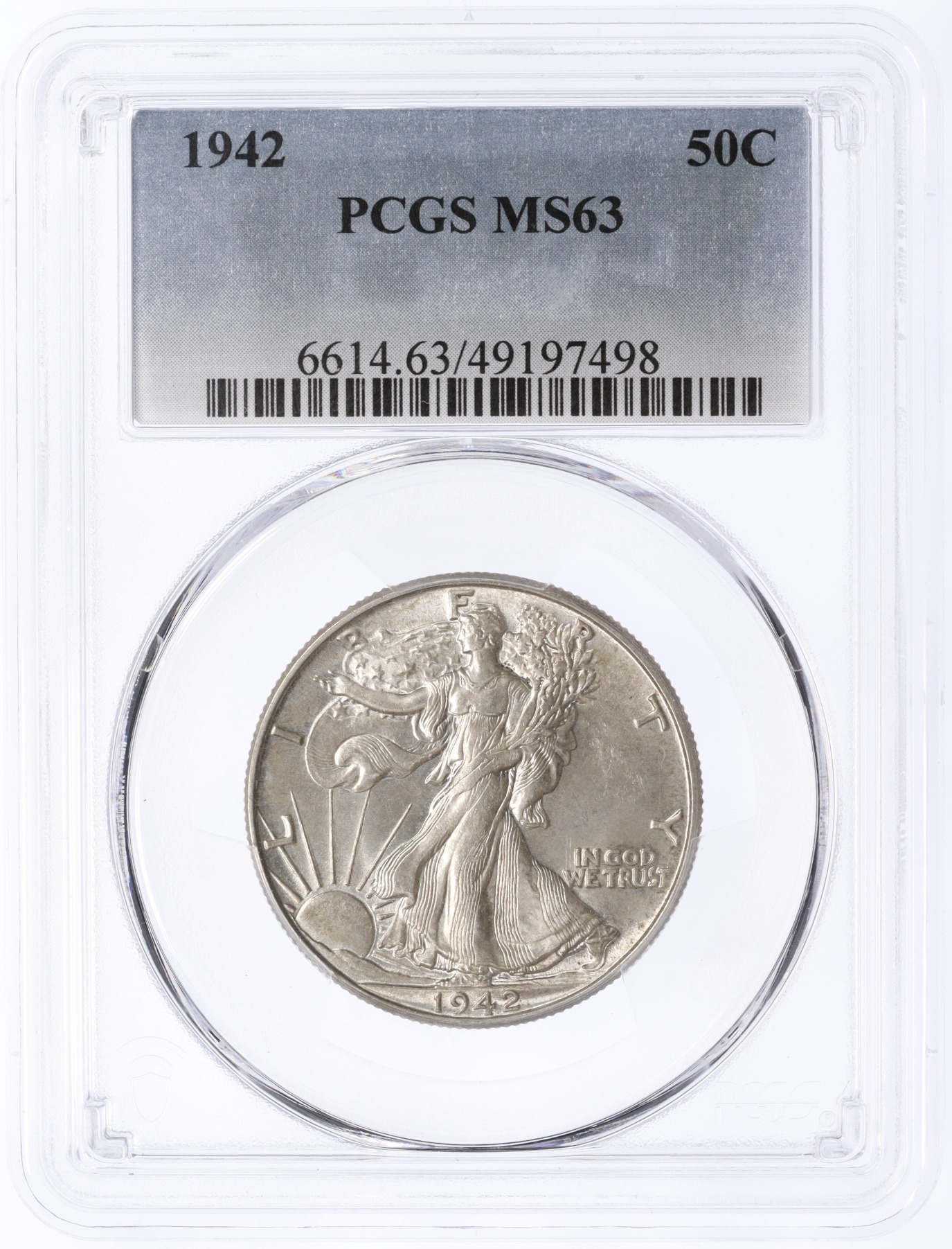 1/2 доллара (50 центов) 1942 года США — в слабе PCGS (MS63) — Фото №3