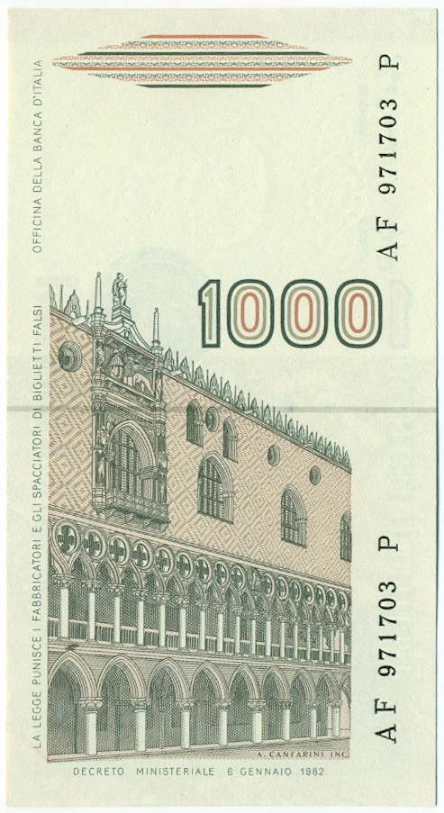 1000 лир 1988 года Италия — Фото №2