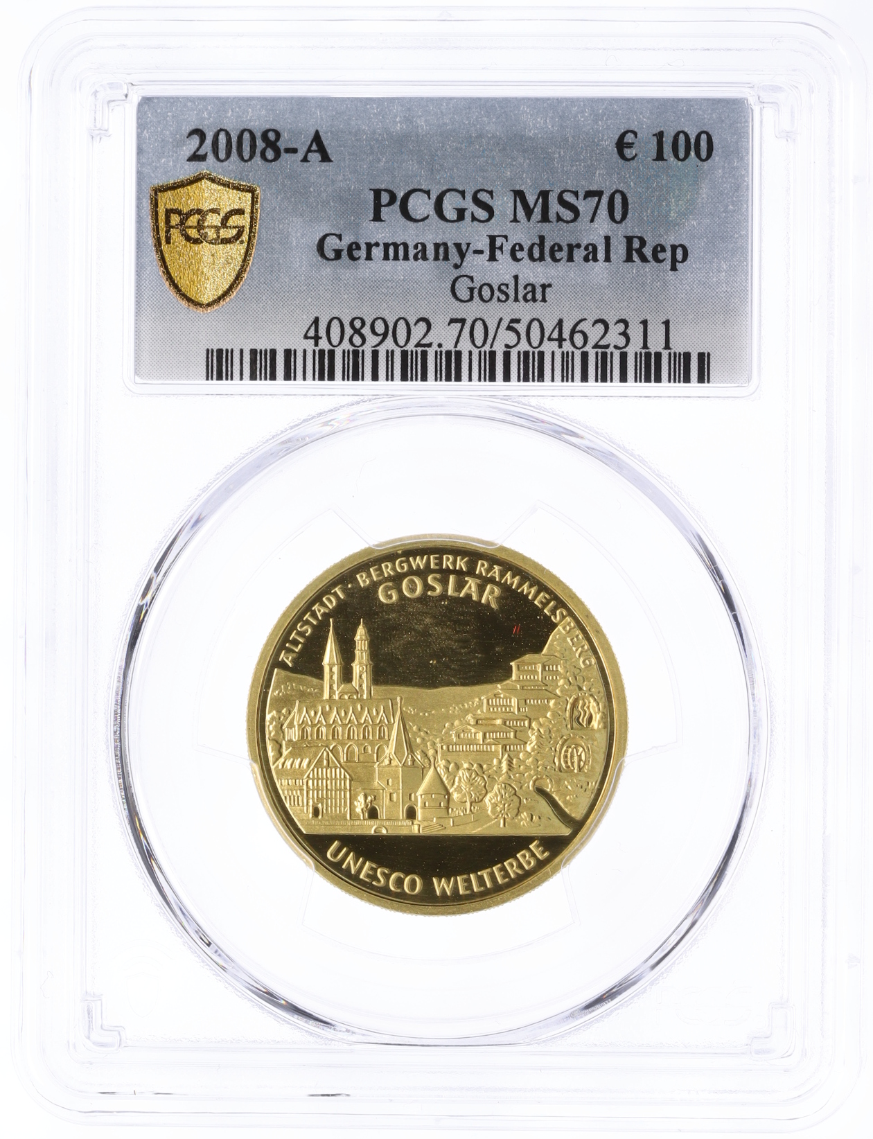 100 евро 2008 года А Германия «Мировое наследие ЮНЕСКО — Гослар» в слабе PCGS (MS70) — Фото №3