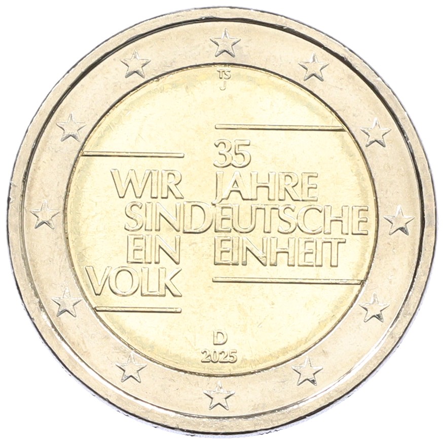 2 евро 2025 года J Германия «35 лет объединению Германии» — Фото №1