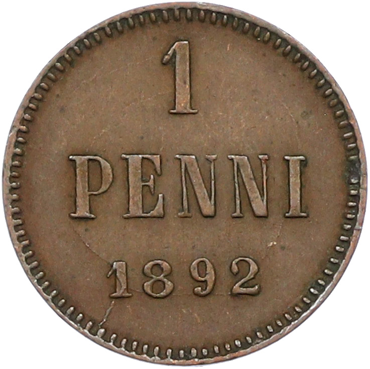 1 пенни 1892 года Русская Финляндия — Фото №1