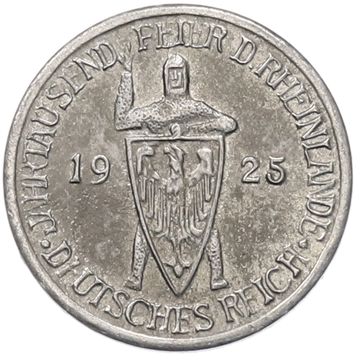 Игровой жетон (шпильгельд) 3 рейхсмарки 1925 года A Германия «Тысячелетие Рейнланда» — Фото №1