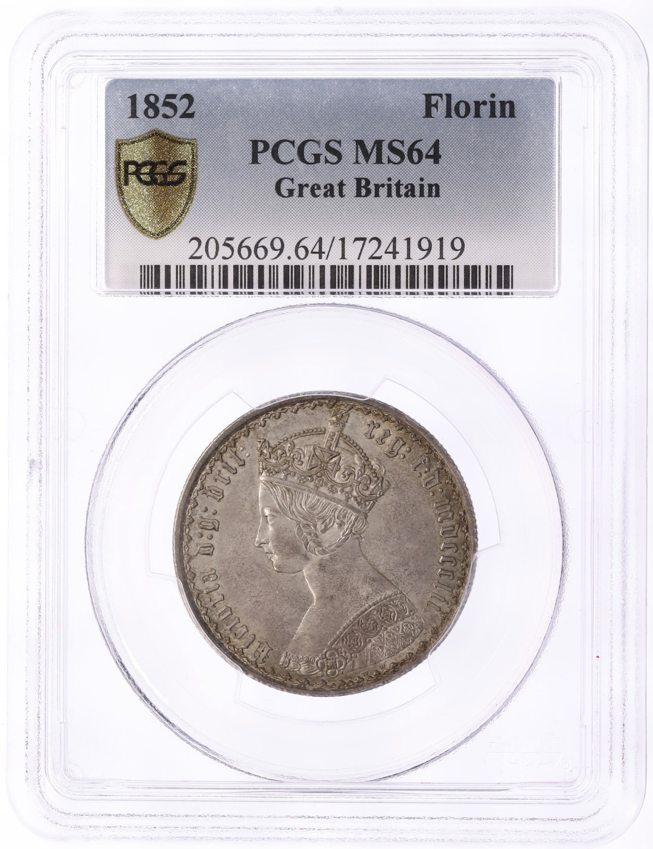 1 флорин 1852 года Великобритания (Королева Виктория) в слабе PCGS (MS64) — Фото №3