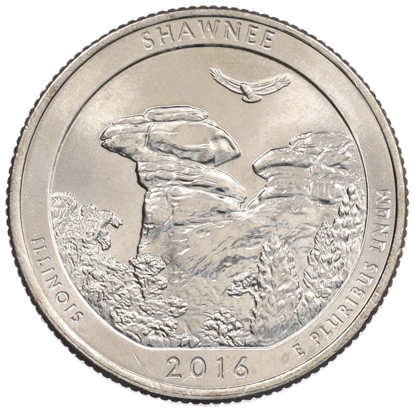 1/4 доллара (25 центов) 2016 года P США «Национальные парки — №31 Национальный лес Шоуни» — Фото №1