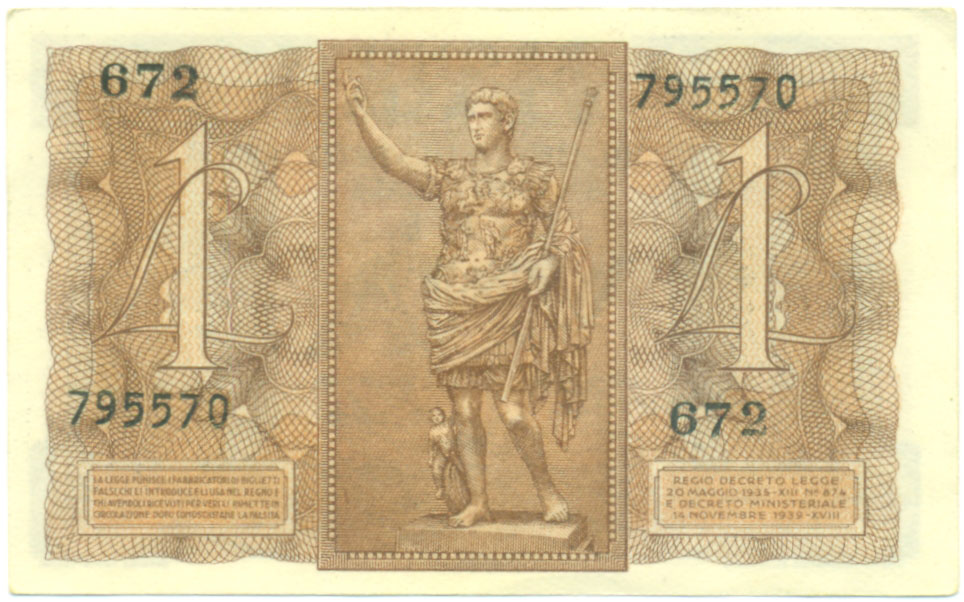 1 лира 1939 года Италия — Фото №2