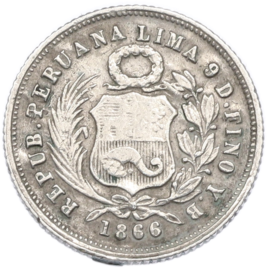 1 динеро 1866 года Перу — Фото №1