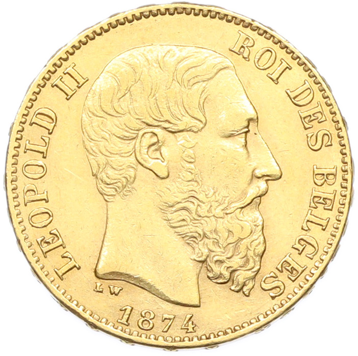 20 франков 1874 года Бельгия — Фото №1