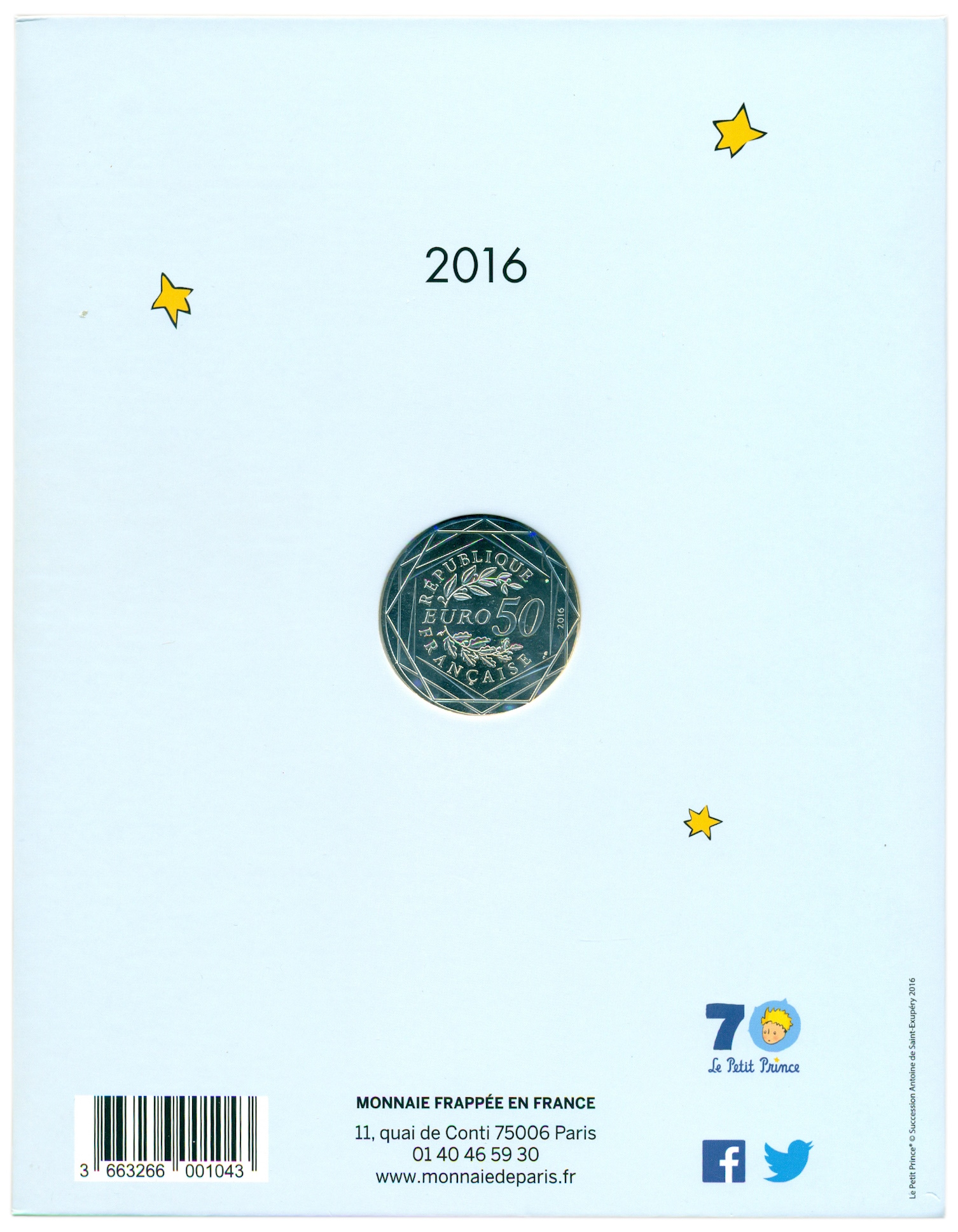 50 евро 2016 года Франция «Маленький принц — Цветок» — Фото №4