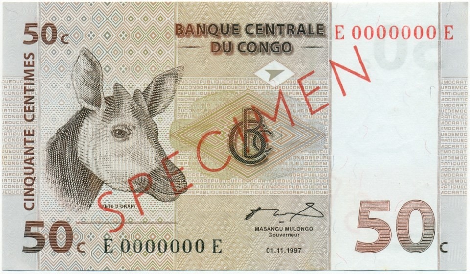 50 сантимов 1997 года Конго (ДРК) (ОБРАЗЕЦ) — Фото №1
