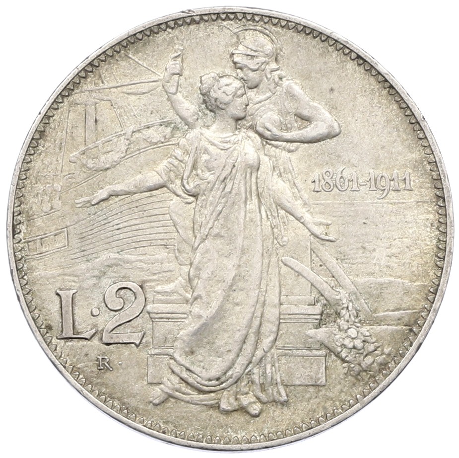 2 лиры 1911 года Италия «50 лет Королевству» — Фото №1