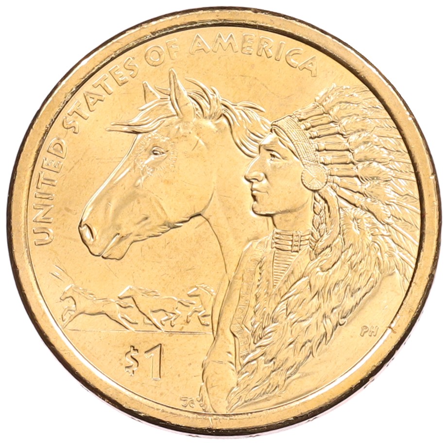 1 доллар 2012 года (D) США «Коренные американцы (Сакагавея) — Индеец с лошадью» — Фото №1