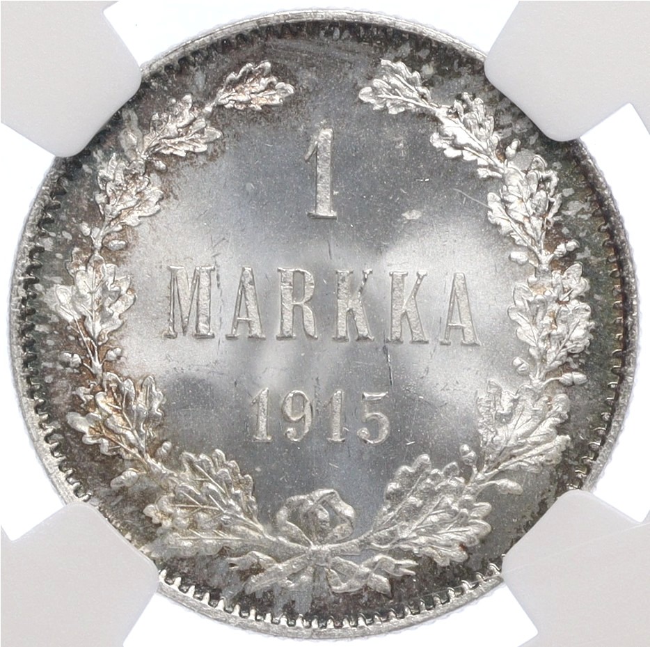 1 марка 1915 года Русская Финляндия — в слабе NGC (MS65+) — Фото №1