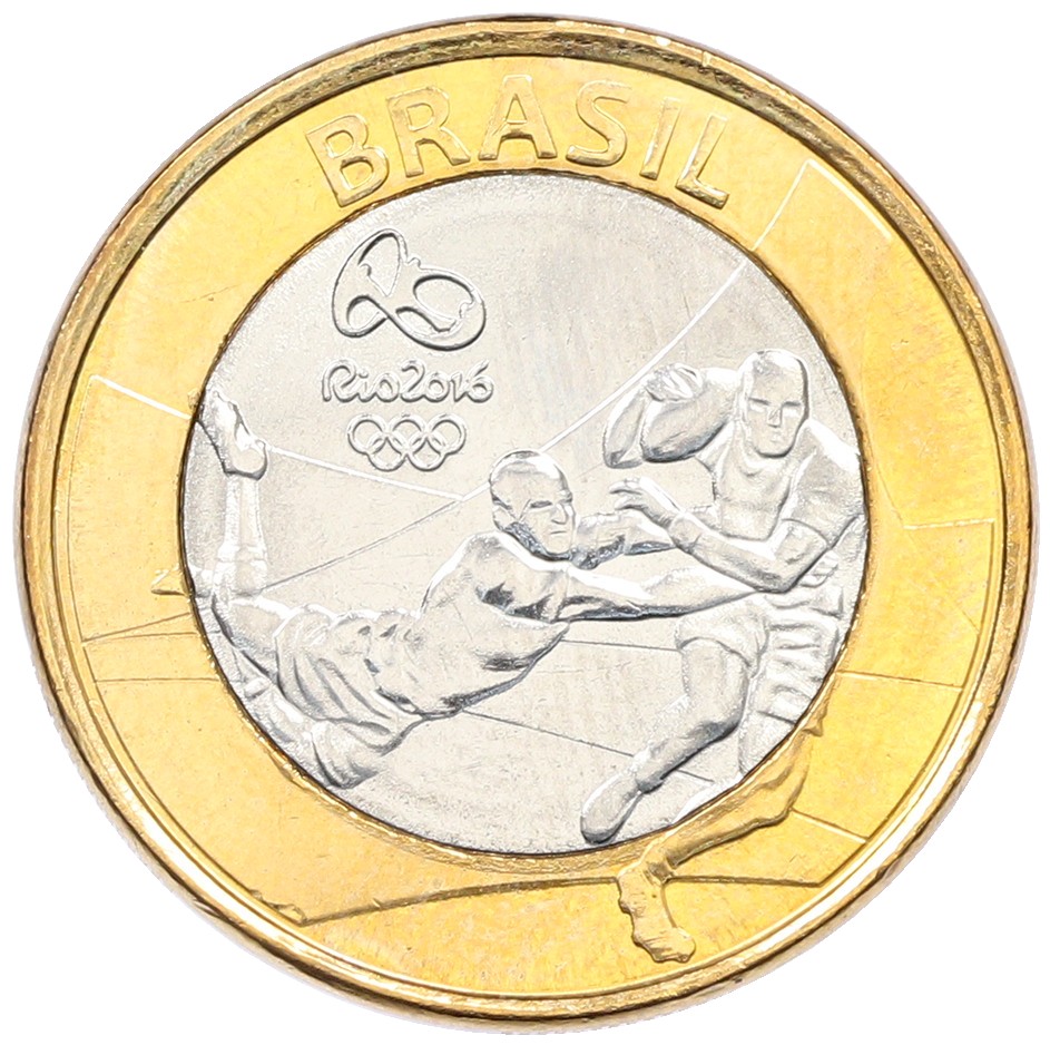 1 реал 2015 года Бразилия «XXXI летние Олимпийские Игры в Рио-де-Жанейро 2016 — Регби» — Фото №1