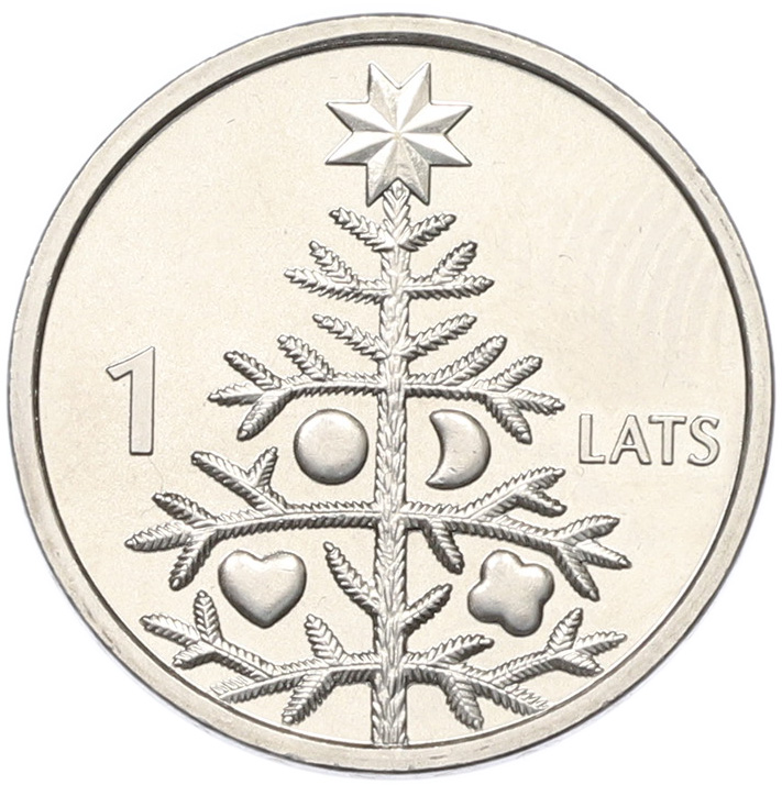 1 лат 2009 года Латвия «Рождественская ель» — Фото №1