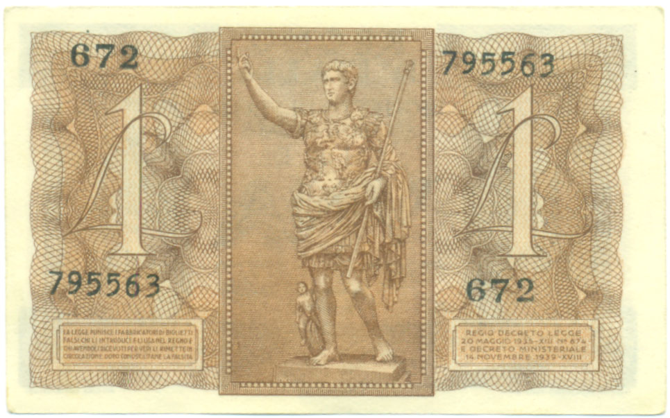 1 лира 1939 года Италия — Фото №2