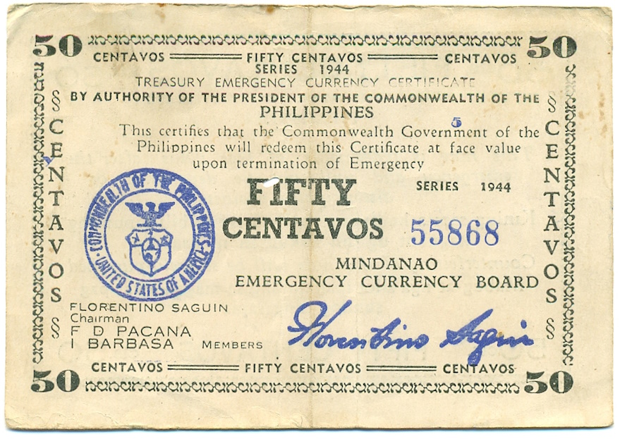 50 сентаво 1944 года Филиппины — провинция Минданао — Фото №1