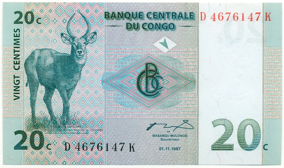 20 сантимов 1997 года Конго (ДРК) — Фото №1