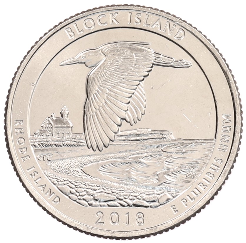 1/4 доллара (25 центов) 2018 года D США «Национальные парки — №45 Национальное убежище дикой природы острова Блок» — Фото №1