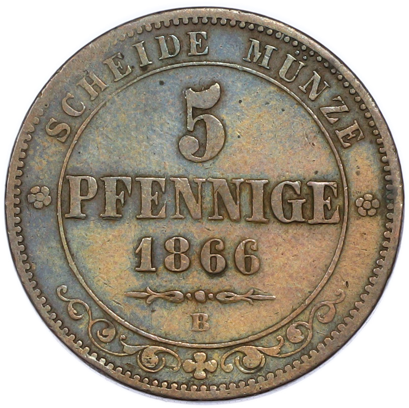 5 пфеннигов 1866 года Саксония — Фото №1