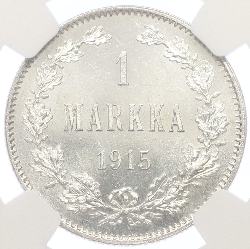 1 марка 1915 года Русская Финляндия — в слабе NGC (MS63+) — Фото №1